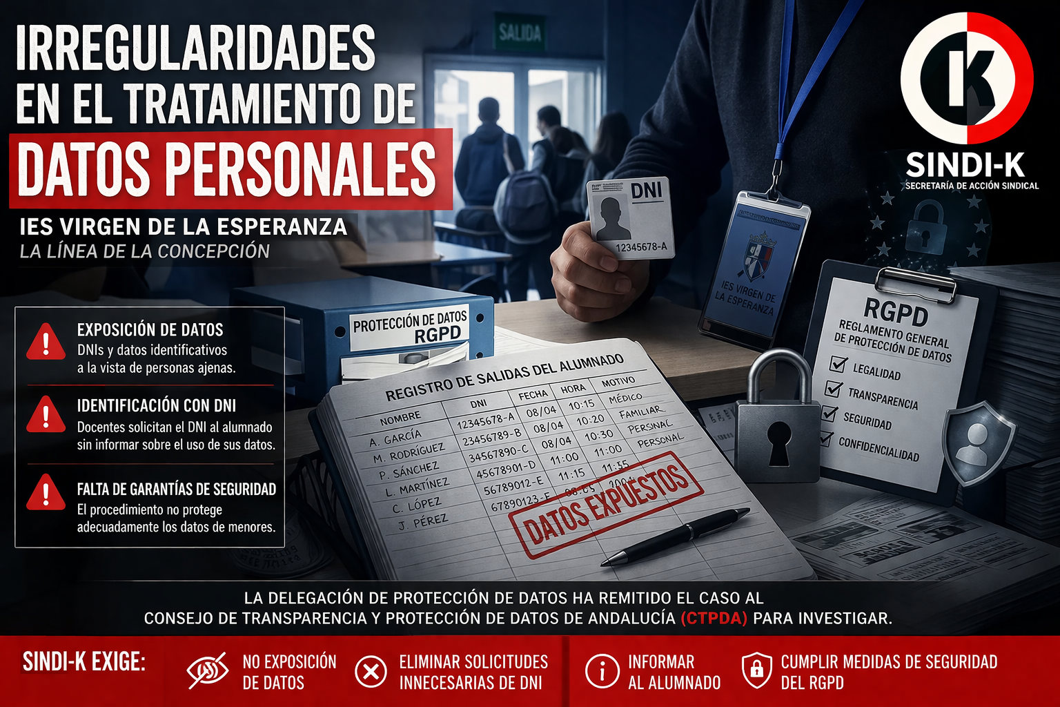 Irregularidades en el tratamiento de datos personales en el IES Virgen de la Esperanza - SINDI-K